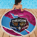 QLD Maroons and NSW Blues Personalised Beach Blanket Cockroaches Cane Toads Together