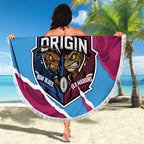 QLD Maroons and NSW Blues Personalised Beach Blanket Cockroaches Cane Toads Together
