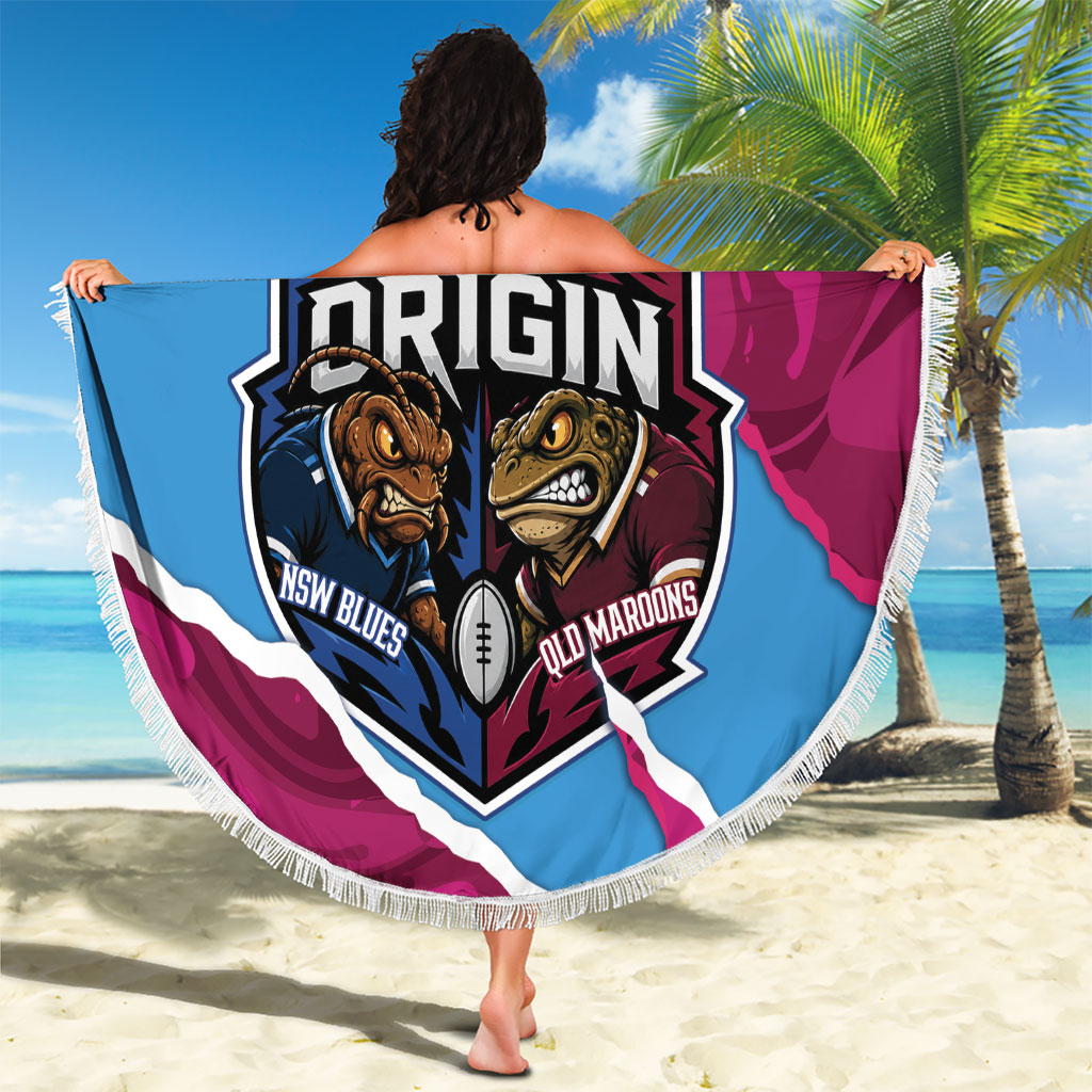 QLD Maroons and NSW Blues Personalised Beach Blanket Cockroaches Cane Toads Together