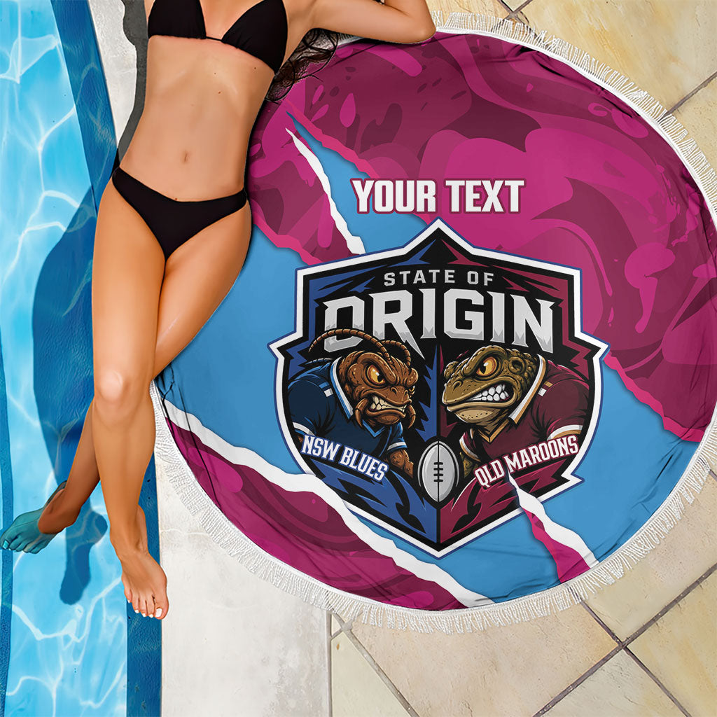 QLD Maroons and NSW Blues Personalised Beach Blanket Cockroaches Cane Toads Together