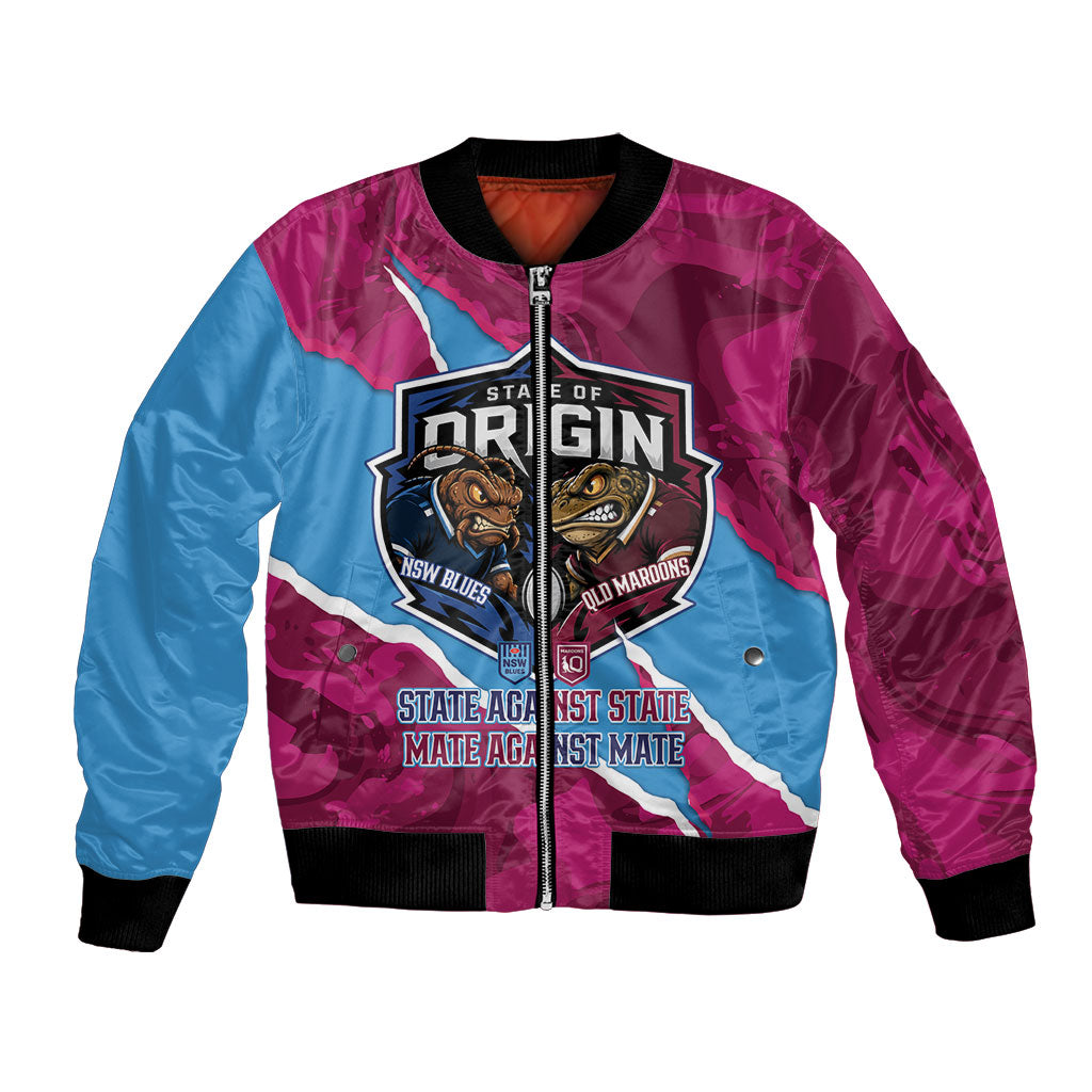 QLD Maroons and NSW Blues Personalised Bomber Jacket Cockroaches Cane Toads Together