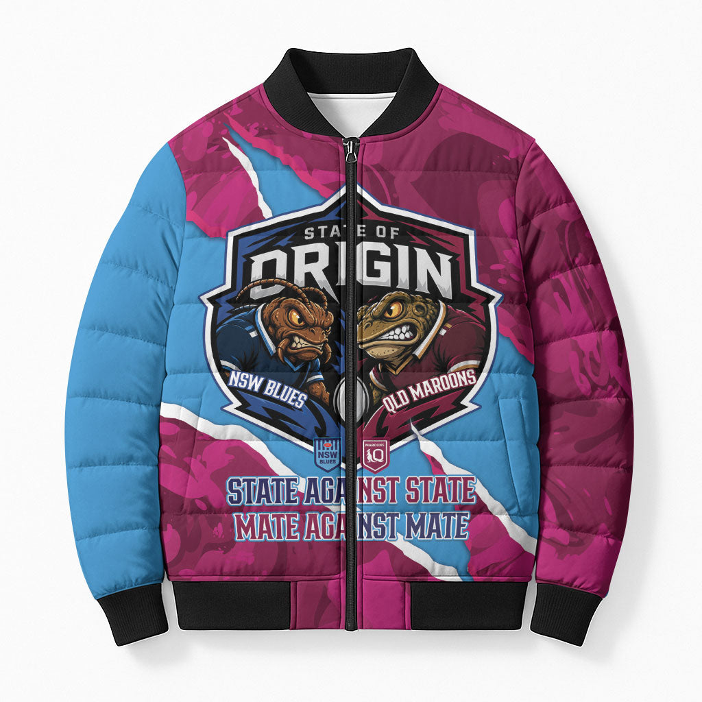 QLD Maroons and NSW Blues Personalised Bomber Puffer Jacket Cockroaches Cane Toads Together