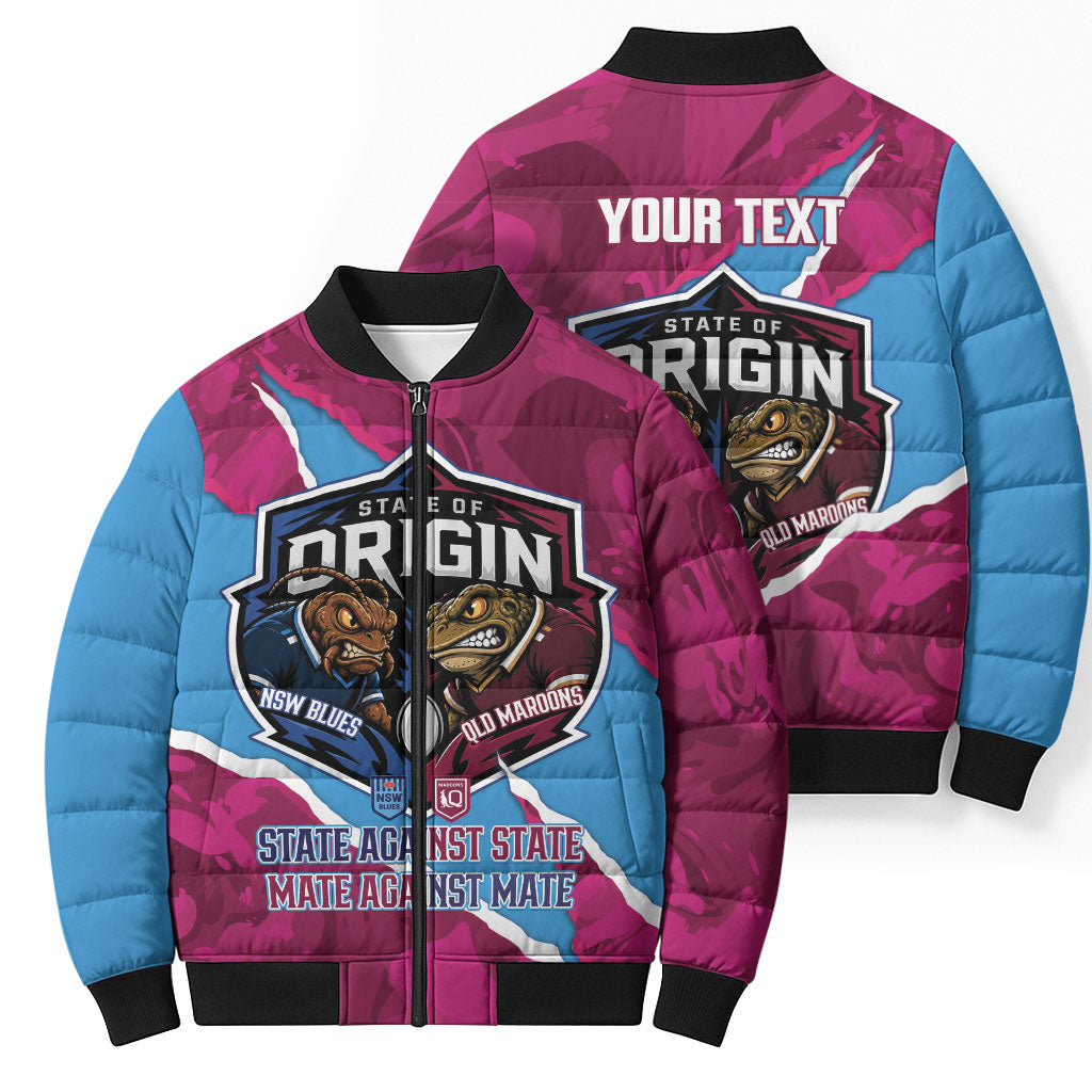 QLD Maroons and NSW Blues Personalised Bomber Puffer Jacket Cockroaches Cane Toads Together