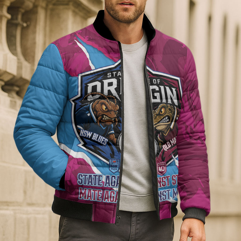 QLD Maroons and NSW Blues Personalised Bomber Puffer Jacket Cockroaches Cane Toads Together