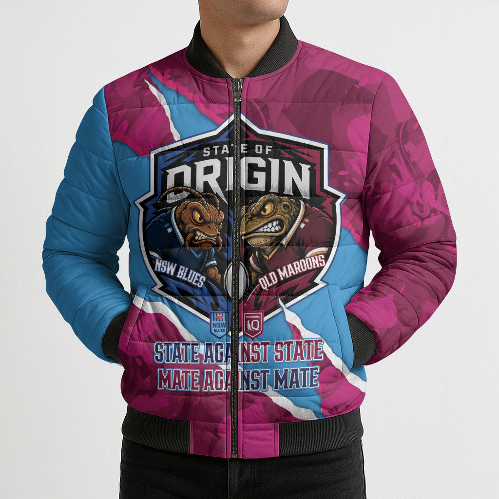 QLD Maroons and NSW Blues Personalised Bomber Puffer Jacket Cockroaches Cane Toads Together