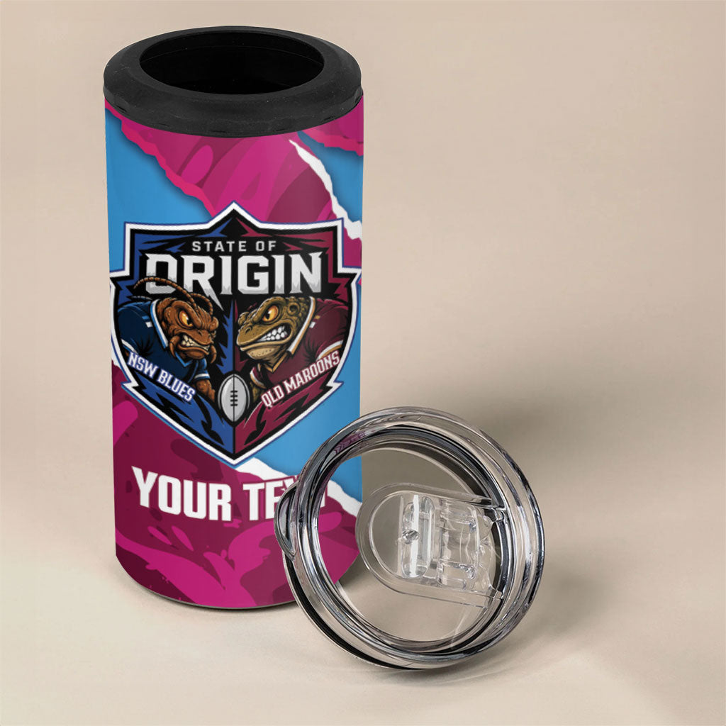 QLD Maroons and NSW Blues Personalised 4 in 1 Can Cooler Tumbler Cockroaches Cane Toads Together