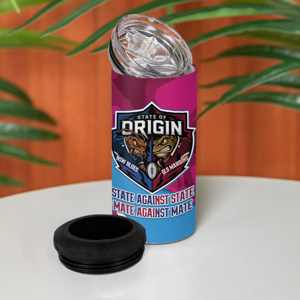 QLD Maroons and NSW Blues Personalised 4 in 1 Can Cooler Tumbler Cockroaches Cane Toads Together