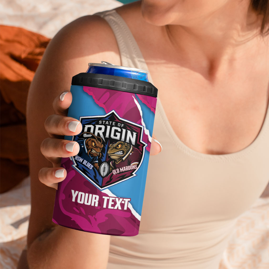 QLD Maroons and NSW Blues Personalised 4 in 1 Can Cooler Tumbler Cockroaches Cane Toads Together