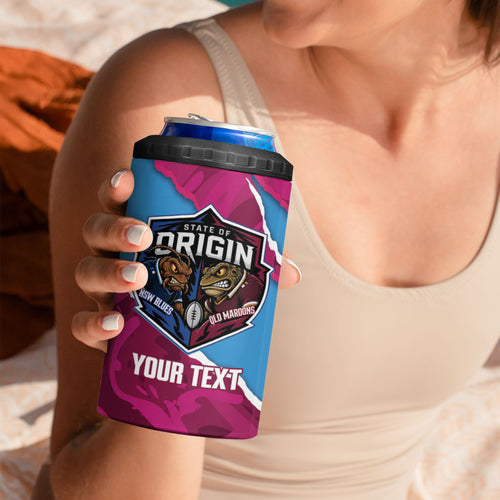 QLD Maroons and NSW Blues Personalised 4 in 1 Can Cooler Tumbler Cockroaches Cane Toads Together