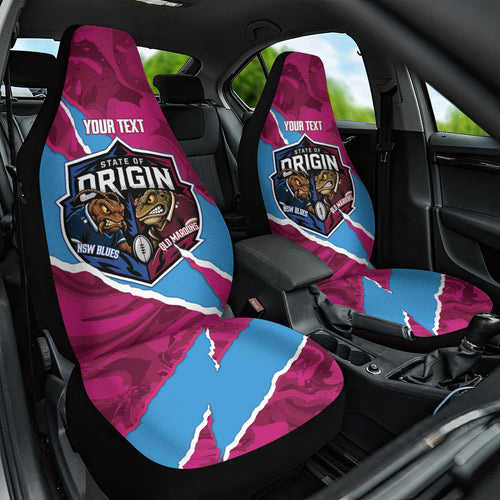 QLD Maroons and NSW Blues Personalised Car Seat Cover Cockroaches Cane Toads Together