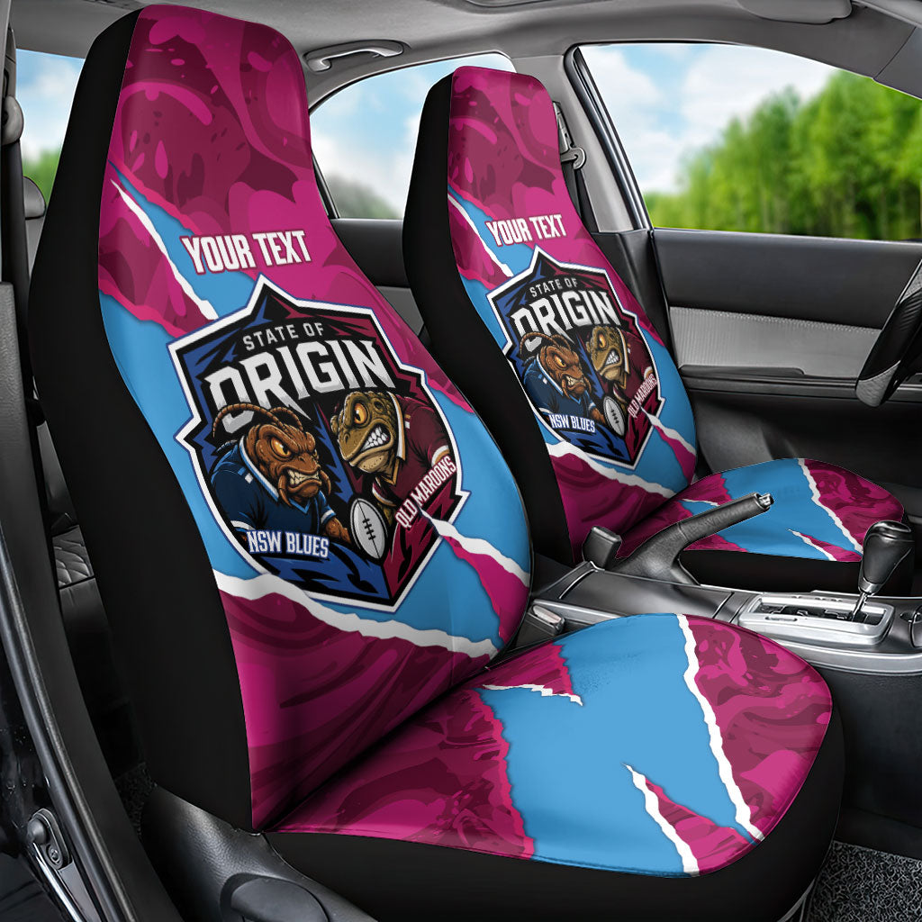QLD Maroons and NSW Blues Personalised Car Seat Cover Cockroaches Cane Toads Together