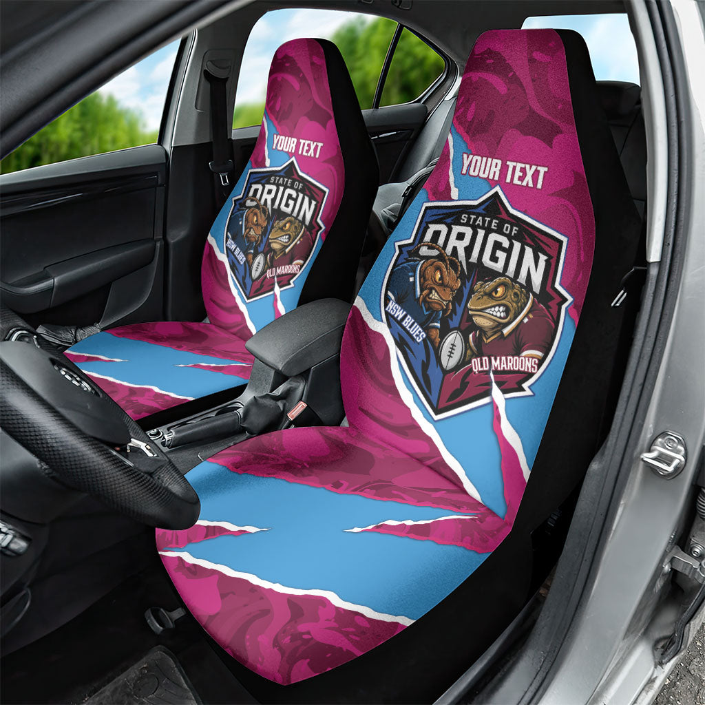QLD Maroons and NSW Blues Personalised Car Seat Cover Cockroaches Cane Toads Together