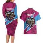 QLD Maroons and NSW Blues Personalised Couples Matching Long Sleeve Bodycon Dress and Hawaiian Shirt Cockroaches Cane Toads Together