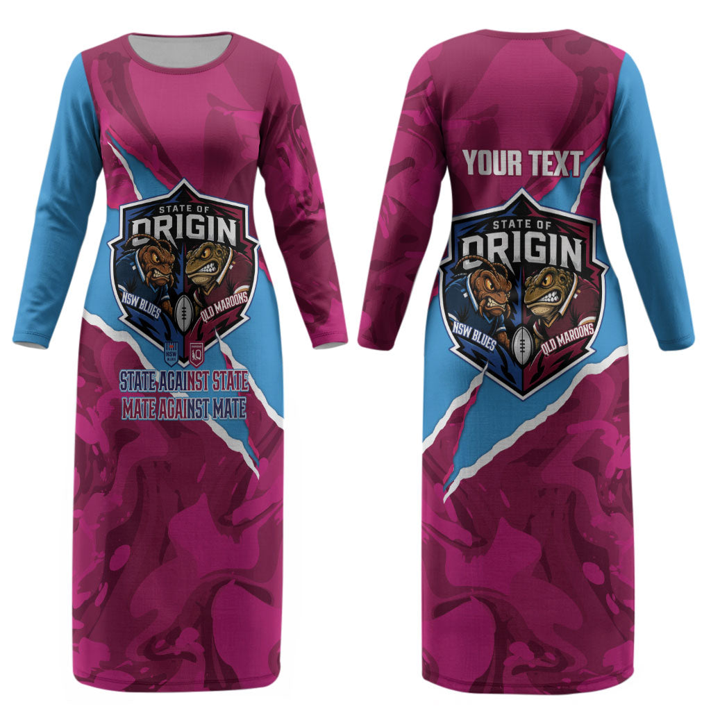 QLD Maroons and NSW Blues Personalised Couples Matching Long Sleeve Bodycon Dress and Long Sleeve Button Shirt Cockroaches Cane Toads Together LT14
