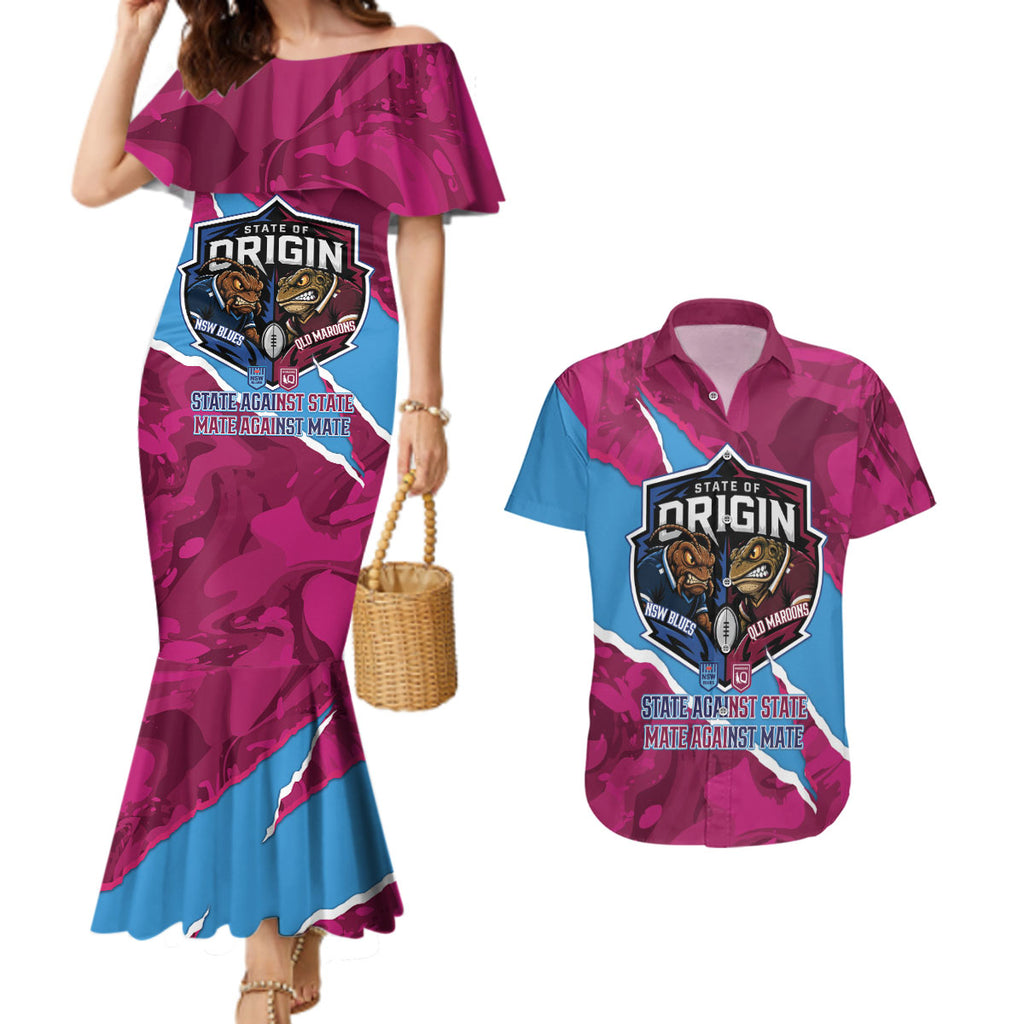 QLD Maroons and NSW Blues Personalised Couples Matching Mermaid Dress and Hawaiian Shirt Cockroaches Cane Toads Together