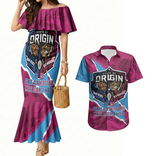 QLD Maroons and NSW Blues Personalised Couples Matching Mermaid Dress and Hawaiian Shirt Cockroaches Cane Toads Together