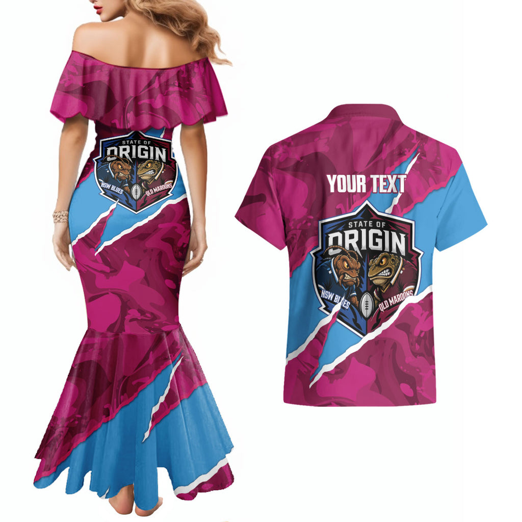 QLD Maroons and NSW Blues Personalised Couples Matching Mermaid Dress and Hawaiian Shirt Cockroaches Cane Toads Together