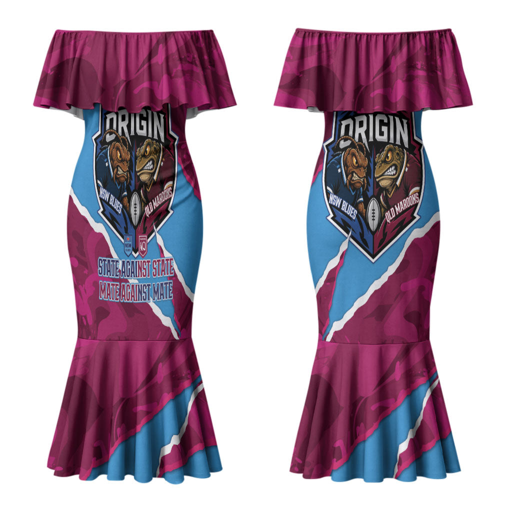 QLD Maroons and NSW Blues Personalised Couples Matching Mermaid Dress and Hawaiian Shirt Cockroaches Cane Toads Together LT14
