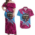 QLD Maroons and NSW Blues Personalised Couples Matching Off Shoulder Maxi Dress and Hawaiian Shirt Cockroaches Cane Toads Together