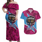 QLD Maroons and NSW Blues Personalised Couples Matching Off Shoulder Maxi Dress and Hawaiian Shirt Cockroaches Cane Toads Together