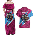 QLD Maroons and NSW Blues Personalised Couples Matching Off Shoulder Maxi Dress and Hawaiian Shirt Cockroaches Cane Toads Together