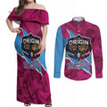 QLD Maroons and NSW Blues Personalised Couples Matching Off Shoulder Maxi Dress and Long Sleeve Button Shirt Cockroaches Cane Toads Together