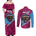 QLD Maroons and NSW Blues Personalised Couples Matching Off Shoulder Maxi Dress and Long Sleeve Button Shirt Cockroaches Cane Toads Together