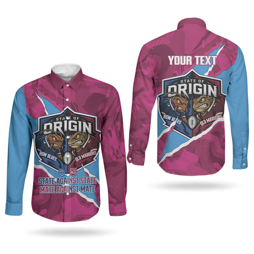 QLD Maroons and NSW Blues Personalised Couples Matching Off Shoulder Maxi Dress and Long Sleeve Button Shirt Cockroaches Cane Toads Together