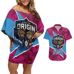 QLD Maroons and NSW Blues Personalised Couples Matching Off Shoulder Short Dress and Hawaiian Shirt Cockroaches Cane Toads Together