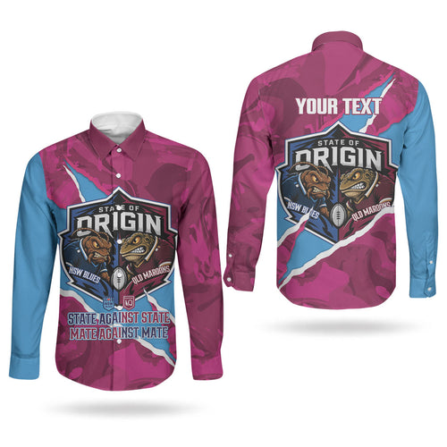 QLD Maroons and NSW Blues Personalised Couples Matching Off Shoulder Short Dress and Long Sleeve Button Shirt Cockroaches Cane Toads Together