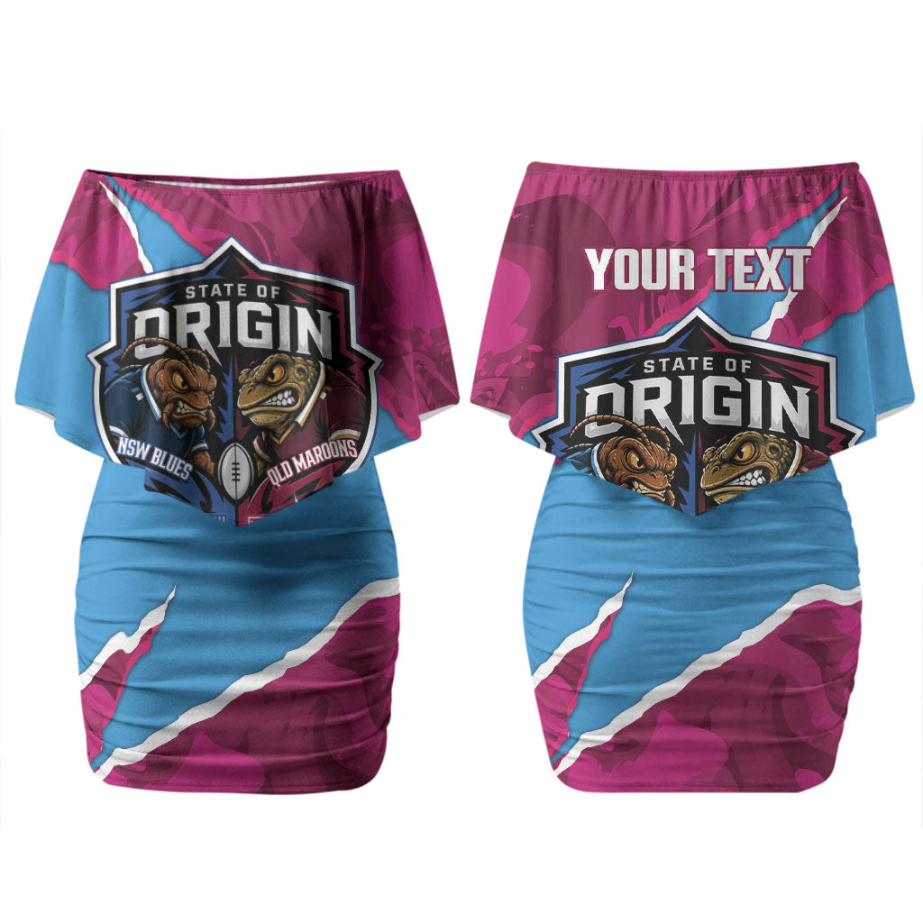 QLD Maroons and NSW Blues Personalised Couples Matching Off Shoulder Short Dress and Long Sleeve Button Shirt Cockroaches Cane Toads Together LT14