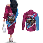 QLD Maroons and NSW Blues Personalised Couples Matching Off The Shoulder Long Sleeve Dress and Long Sleeve Button Shirt Cockroaches Cane Toads Together