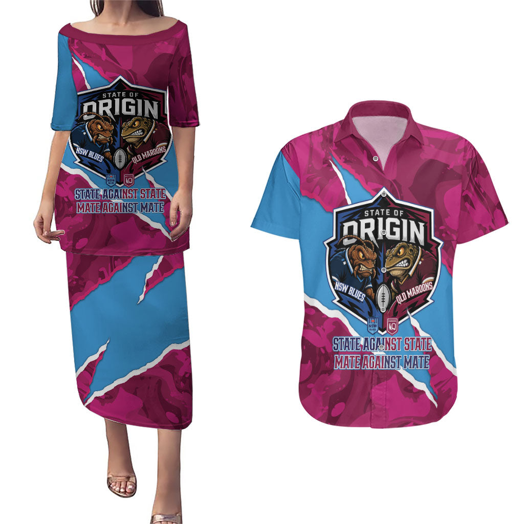 QLD Maroons and NSW Blues Personalised Couples Matching Puletasi and Hawaiian Shirt Cockroaches Cane Toads Together