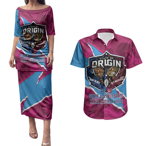 QLD Maroons and NSW Blues Personalised Couples Matching Puletasi and Hawaiian Shirt Cockroaches Cane Toads Together