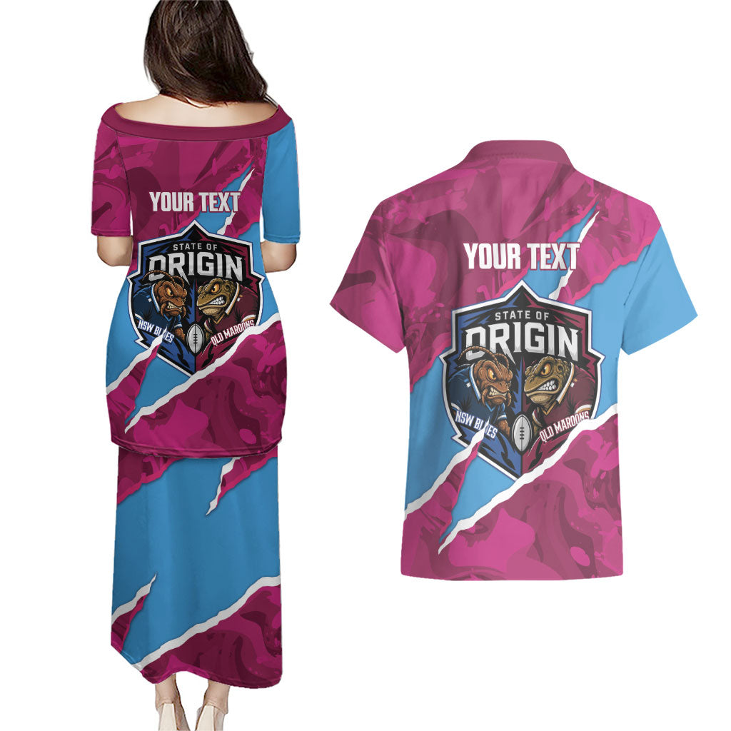 QLD Maroons and NSW Blues Personalised Couples Matching Puletasi and Hawaiian Shirt Cockroaches Cane Toads Together