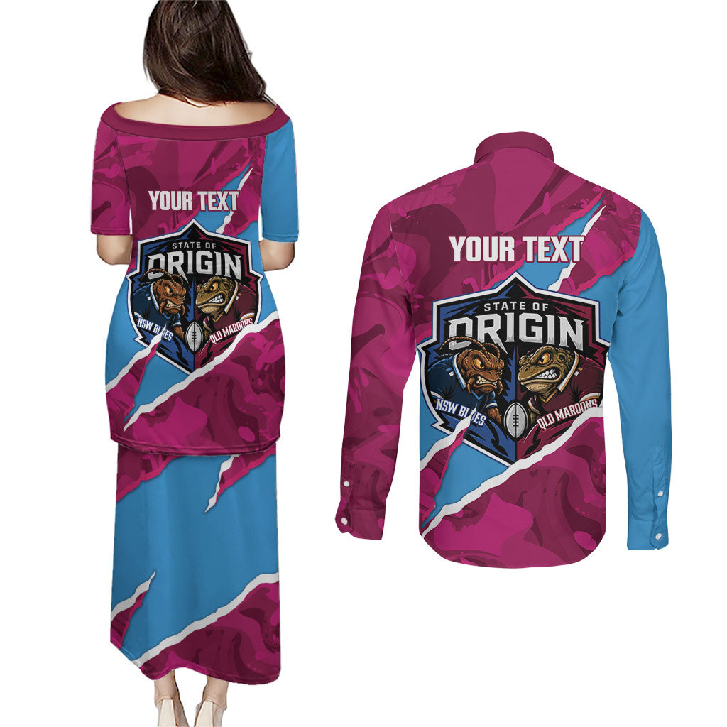 QLD Maroons and NSW Blues Personalised Couples Matching Puletasi and Long Sleeve Button Shirt Cockroaches Cane Toads Together