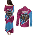 QLD Maroons and NSW Blues Personalised Couples Matching Puletasi and Long Sleeve Button Shirt Cockroaches Cane Toads Together