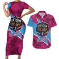 QLD Maroons and NSW Blues Personalised Couples Matching Short Sleeve Bodycon Dress and Hawaiian Shirt Cockroaches Cane Toads Together