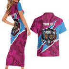 QLD Maroons and NSW Blues Personalised Couples Matching Short Sleeve Bodycon Dress and Hawaiian Shirt Cockroaches Cane Toads Together