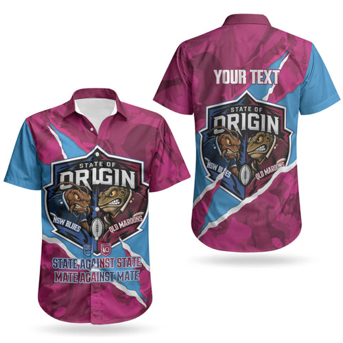 QLD Maroons and NSW Blues Personalised Couples Matching Short Sleeve Bodycon Dress and Hawaiian Shirt Cockroaches Cane Toads Together