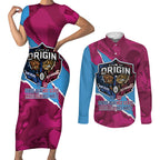 QLD Maroons and NSW Blues Personalised Couples Matching Short Sleeve Bodycon Dress and Long Sleeve Button Shirt Cockroaches Cane Toads Together