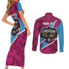 QLD Maroons and NSW Blues Personalised Couples Matching Short Sleeve Bodycon Dress and Long Sleeve Button Shirt Cockroaches Cane Toads Together