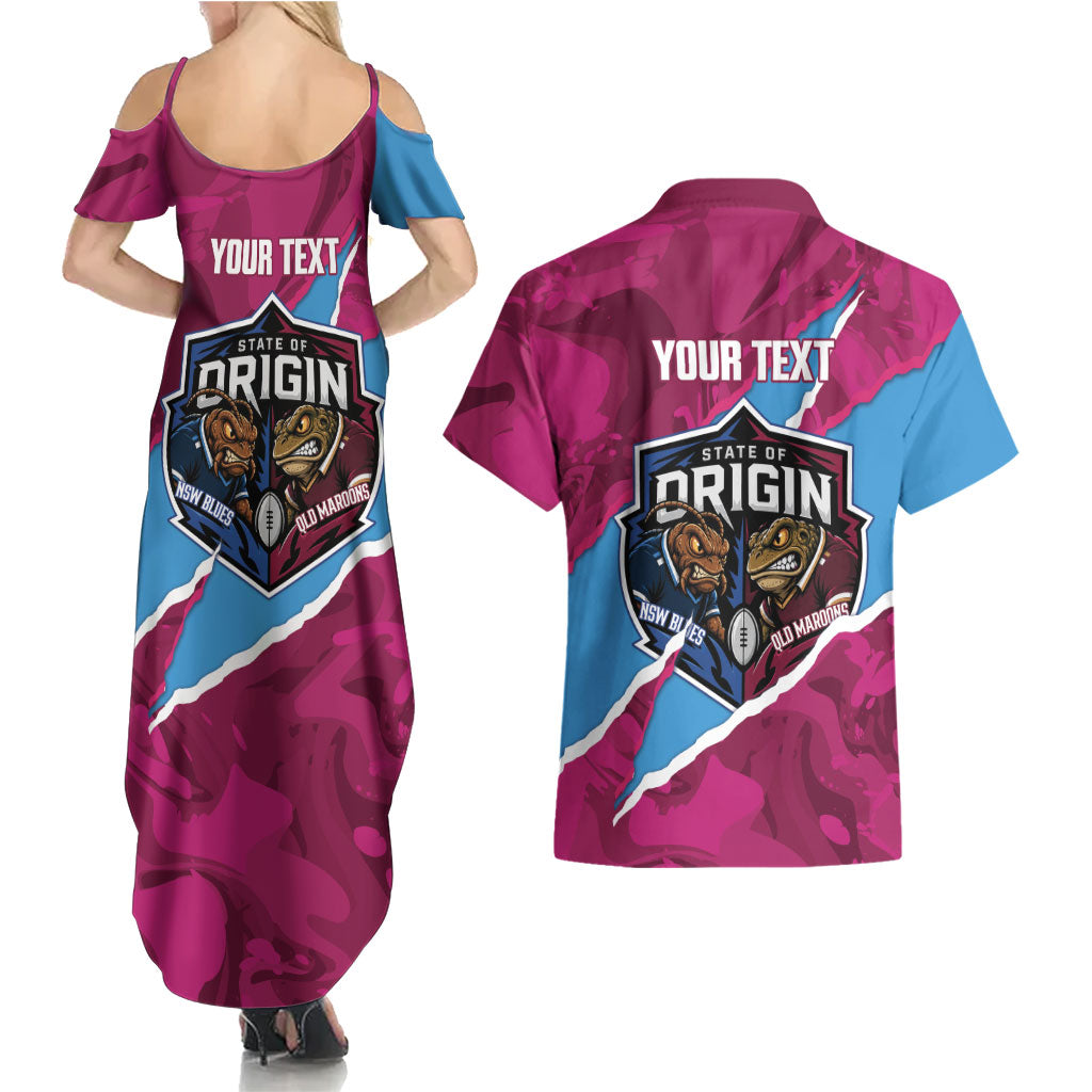 QLD Maroons and NSW Blues Personalised Couples Matching Summer Maxi Dress and Hawaiian Shirt Cockroaches Cane Toads Together