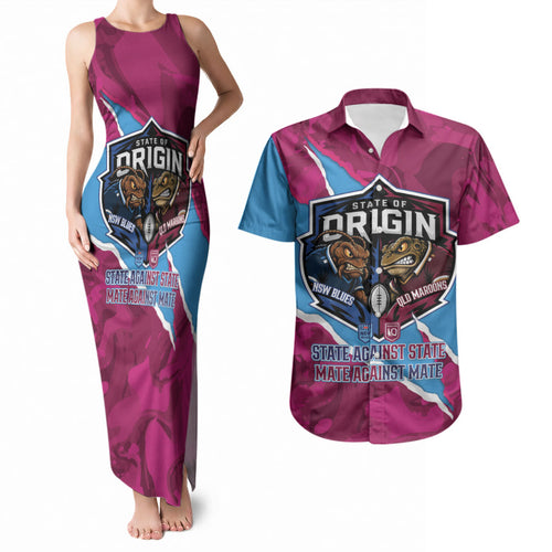 QLD Maroons and NSW Blues Personalised Couples Matching Tank Maxi Dress and Hawaiian Shirt Cockroaches Cane Toads Together