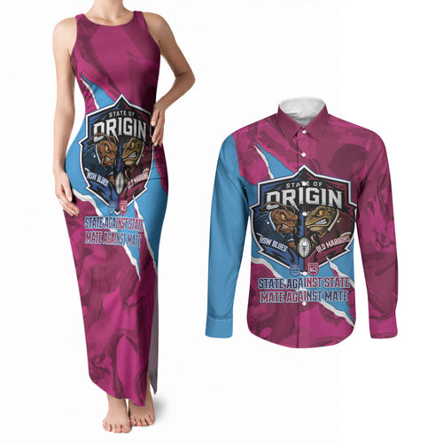 QLD Maroons and NSW Blues Personalised Couples Matching Tank Maxi Dress and Long Sleeve Button Shirt Cockroaches Cane Toads Together