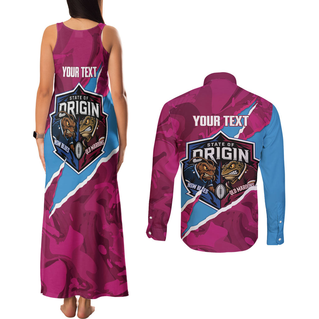 QLD Maroons and NSW Blues Personalised Couples Matching Tank Maxi Dress and Long Sleeve Button Shirt Cockroaches Cane Toads Together
