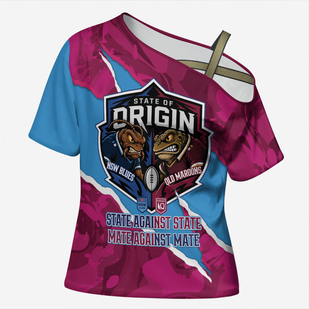 QLD Maroons and NSW Blues Personalised Cross Shoulder Shirt Cockroaches Cane Toads Together