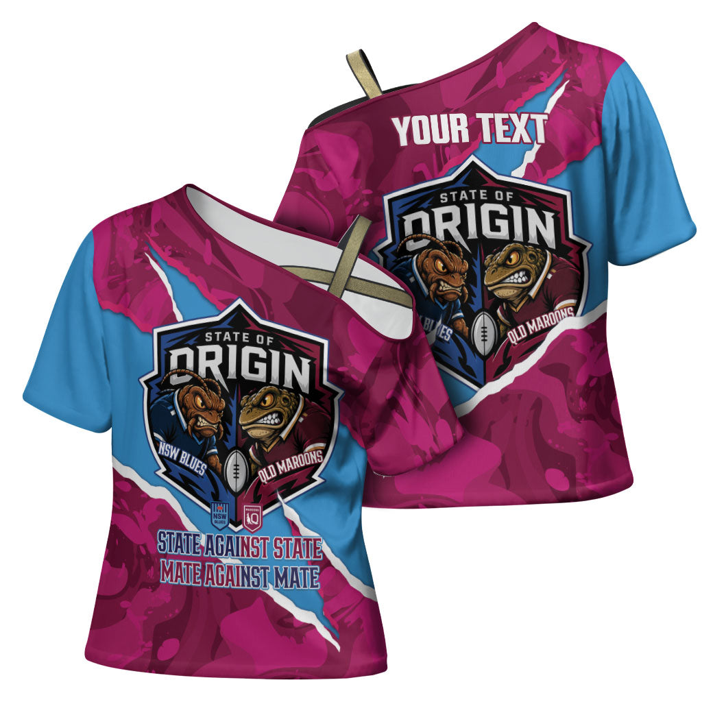 QLD Maroons and NSW Blues Personalised Cross Shoulder Shirt Cockroaches Cane Toads Together