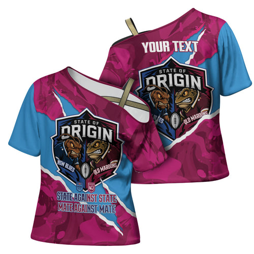 QLD Maroons and NSW Blues Personalised Cross Shoulder Shirt Cockroaches Cane Toads Together