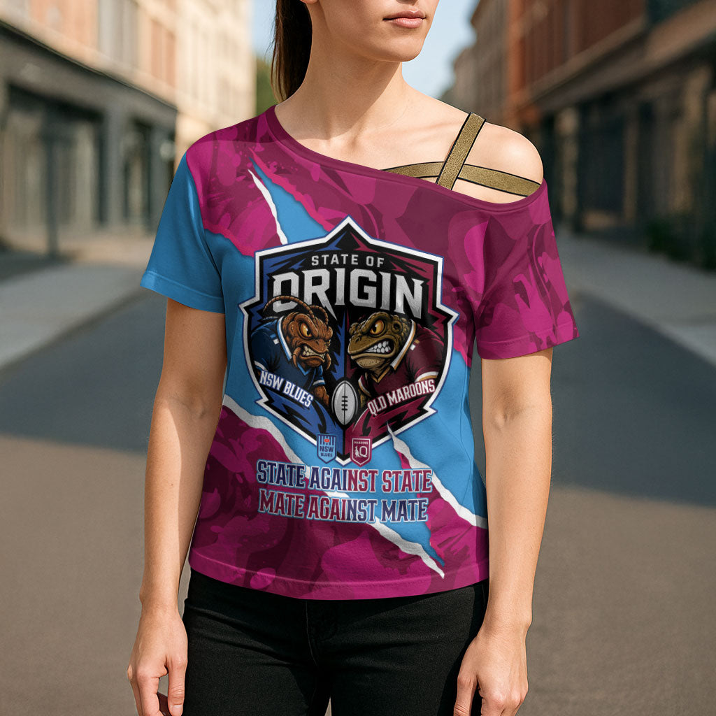 QLD Maroons and NSW Blues Personalised Cross Shoulder Shirt Cockroaches Cane Toads Together